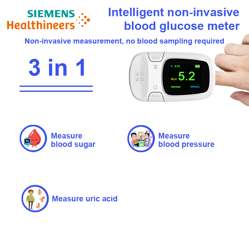 【3 en 1】Medidor de glucosa en sangre inteligente y no invasivo (medición de glucosa en sangre no invasiva + medición de presión arterial + medición de ácido úrico)